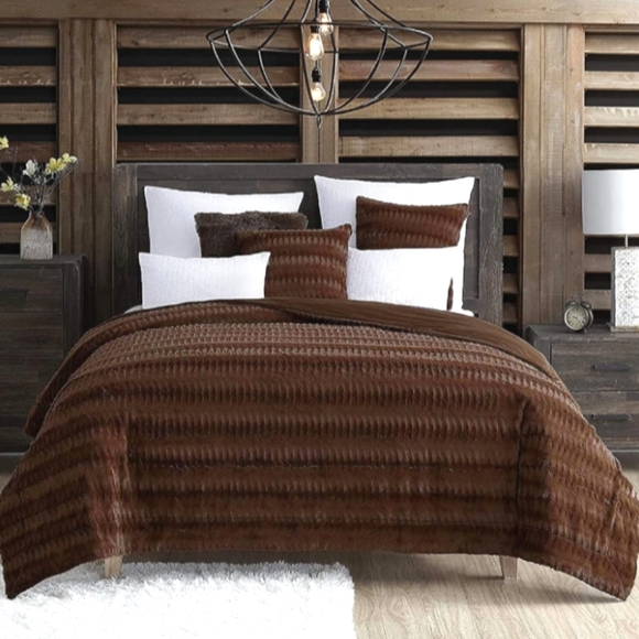 Queen Faux Fur Blanket Plush Soft Full Size Bed Warm Cinnamon Brown Bedspread